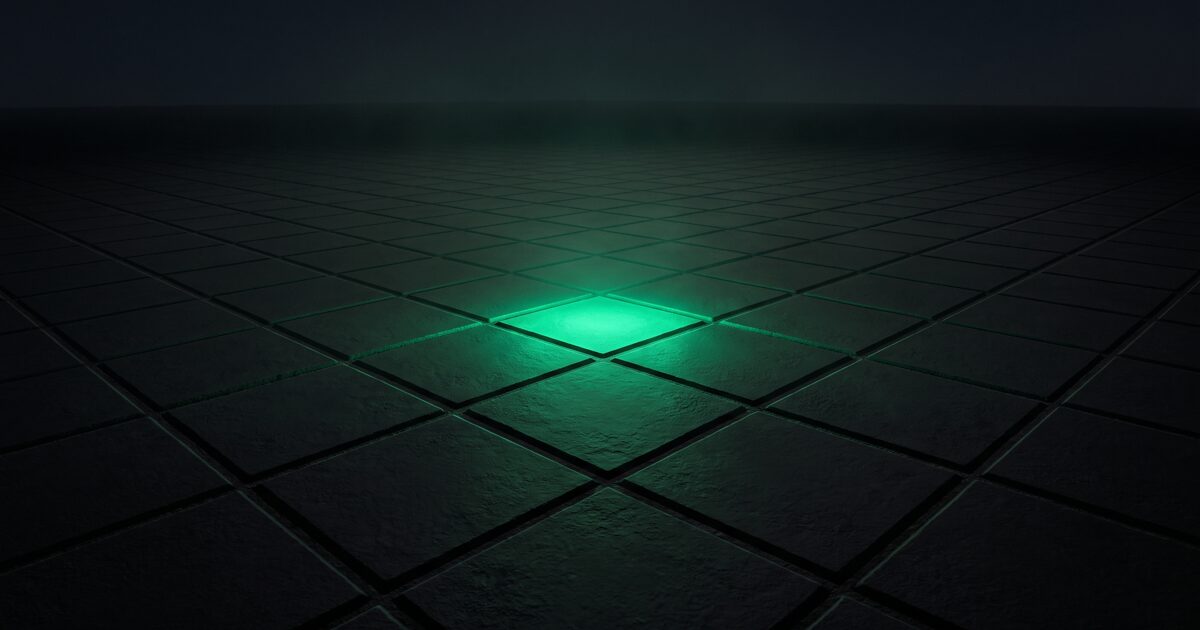 Grelha de quadrados escuros com um único quadrado aceso a verde: o Pixel da Meta a registar uma conversão no site